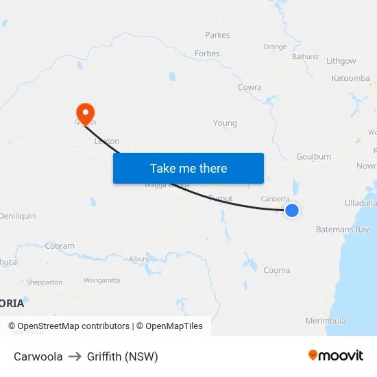 Carwoola to Griffith (NSW) map