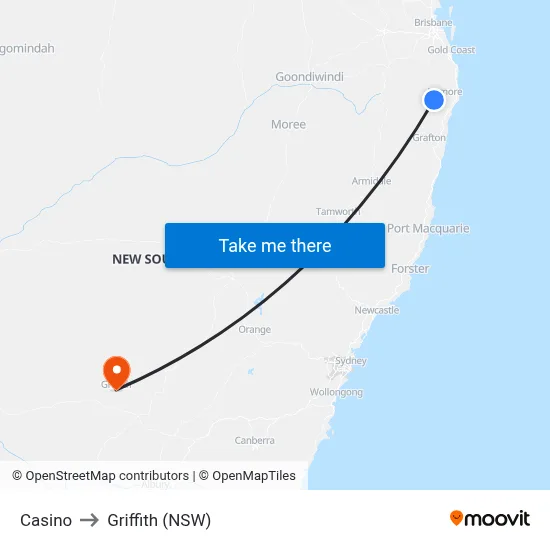 Casino to Griffith (NSW) map