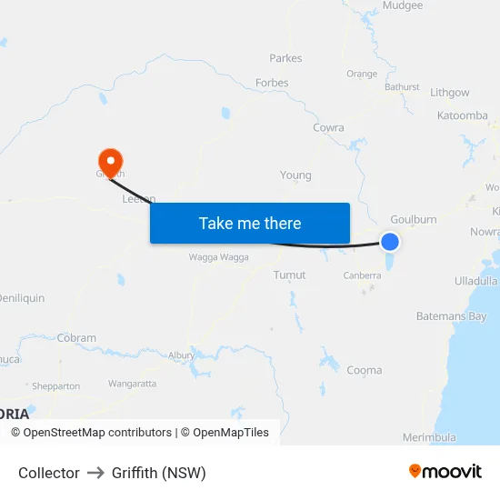 Collector to Griffith (NSW) map