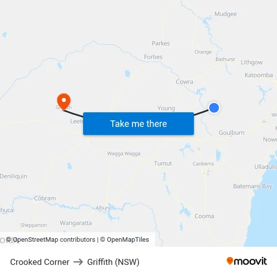 Crooked Corner to Griffith (NSW) map
