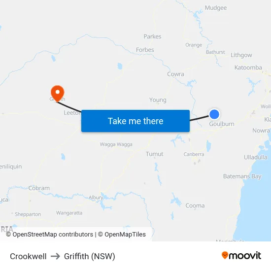 Crookwell to Griffith (NSW) map