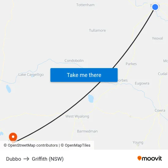 Dubbo to Griffith (NSW) map
