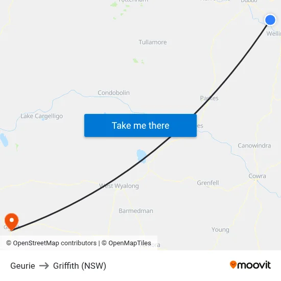 Geurie to Griffith (NSW) map
