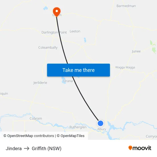 Jindera to Griffith (NSW) map