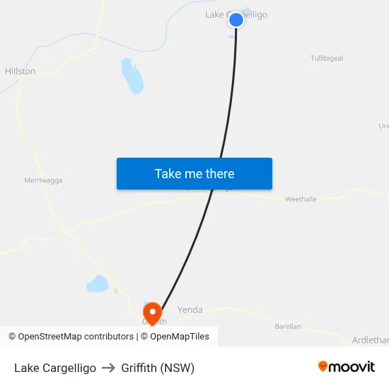 Lake Cargelligo to Griffith (NSW) map