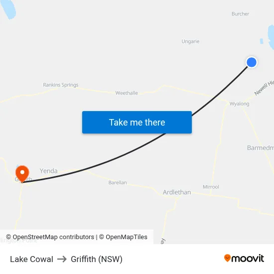 Lake Cowal to Griffith (NSW) map