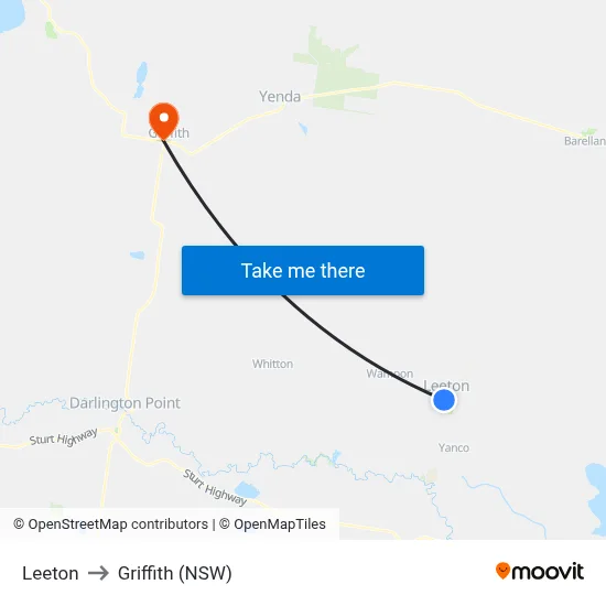 Leeton to Griffith (NSW) map