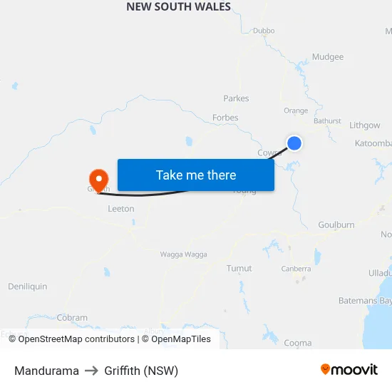 Mandurama to Griffith (NSW) map