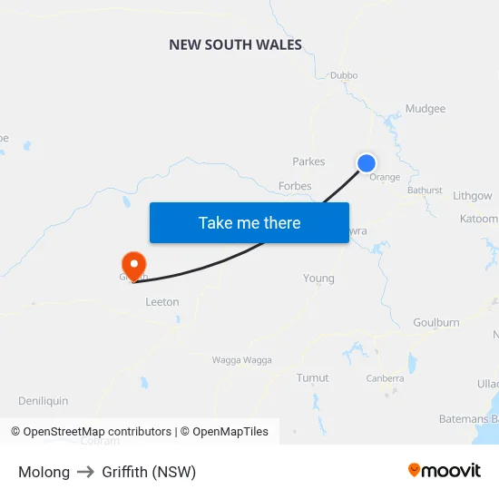 Molong to Griffith (NSW) map