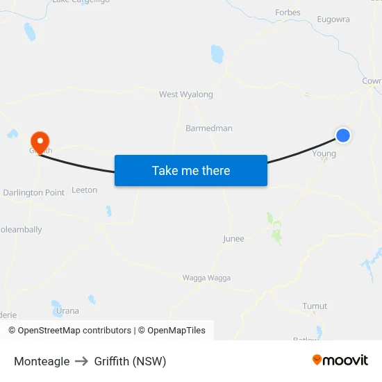 Monteagle to Griffith (NSW) map