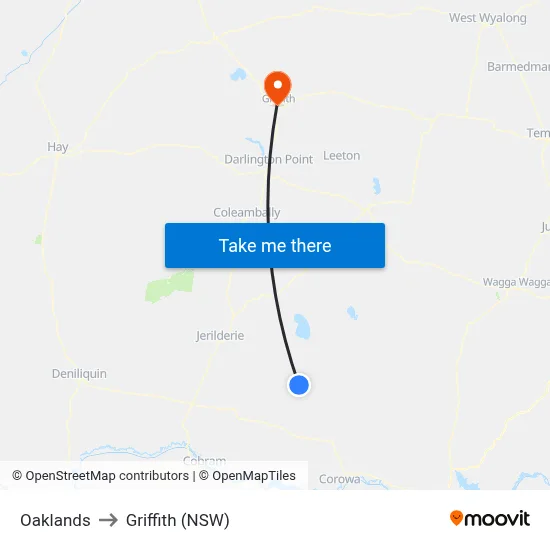Oaklands to Griffith (NSW) map