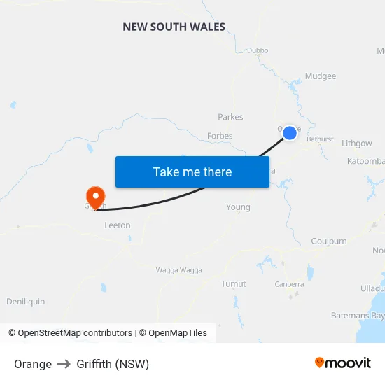 Orange to Griffith (NSW) map