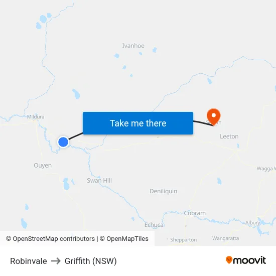 Robinvale to Griffith (NSW) map