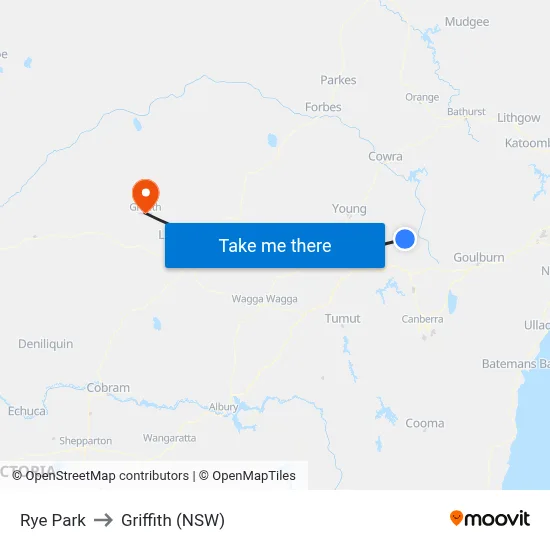Rye Park to Griffith (NSW) map
