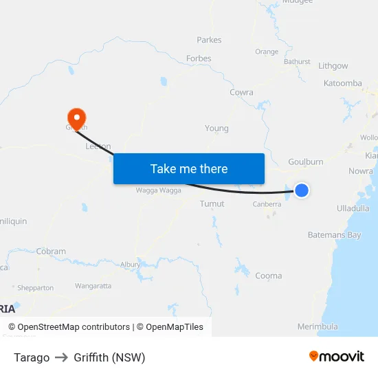 Tarago to Griffith (NSW) map