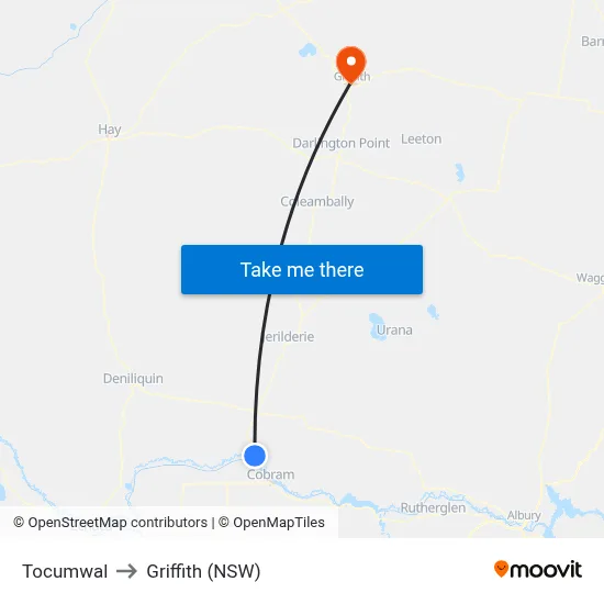 Tocumwal to Griffith (NSW) map