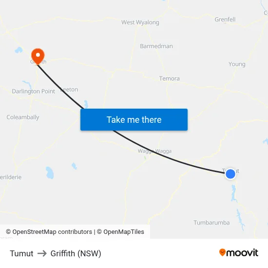 Tumut to Griffith (NSW) map