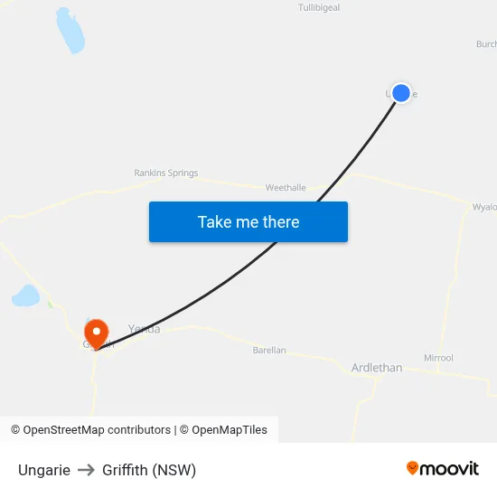 Ungarie to Griffith (NSW) map