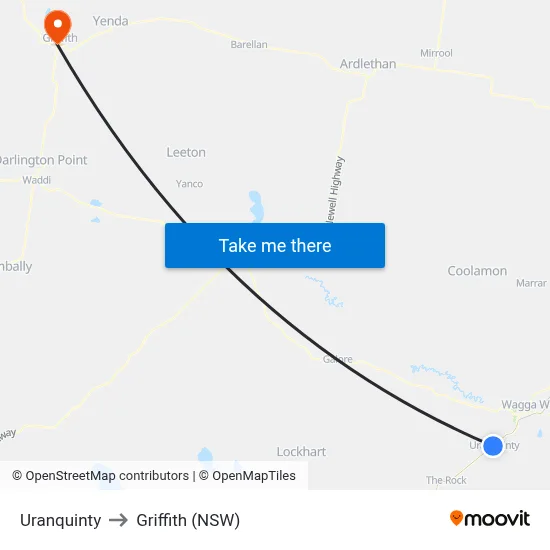 Uranquinty to Griffith (NSW) map