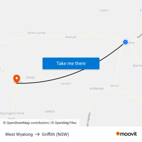 West Wyalong to Griffith (NSW) map