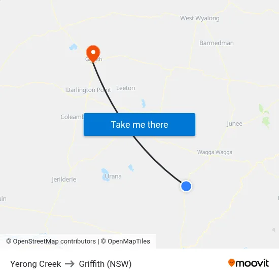 Yerong Creek to Griffith (NSW) map