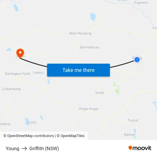 Young to Griffith (NSW) map