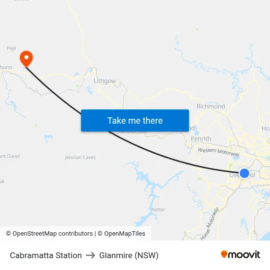 Cabramatta Station to Glanmire (NSW) map