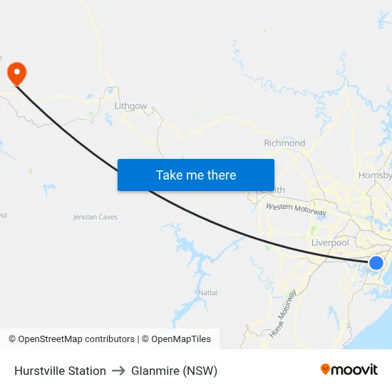 Hurstville Station to Glanmire (NSW) map