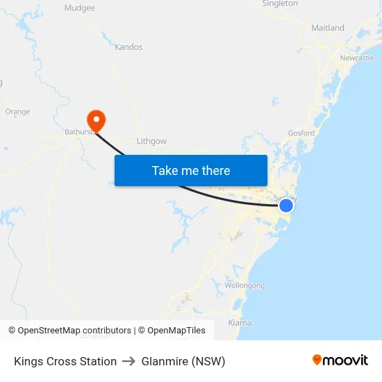 Kings Cross Station to Glanmire (NSW) map