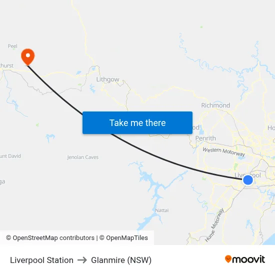 Liverpool Station to Glanmire (NSW) map