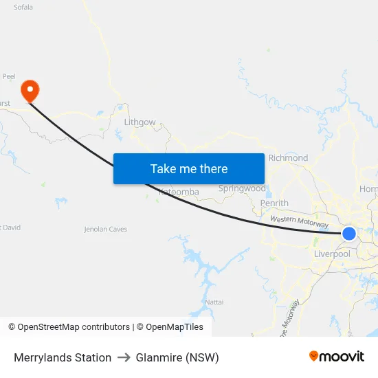 Merrylands Station to Glanmire (NSW) map