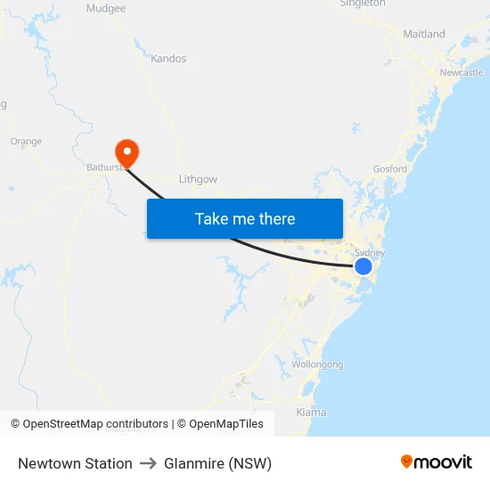 Newtown Station to Glanmire (NSW) map