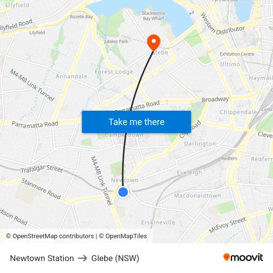 Newtown Station to Glebe (NSW) map