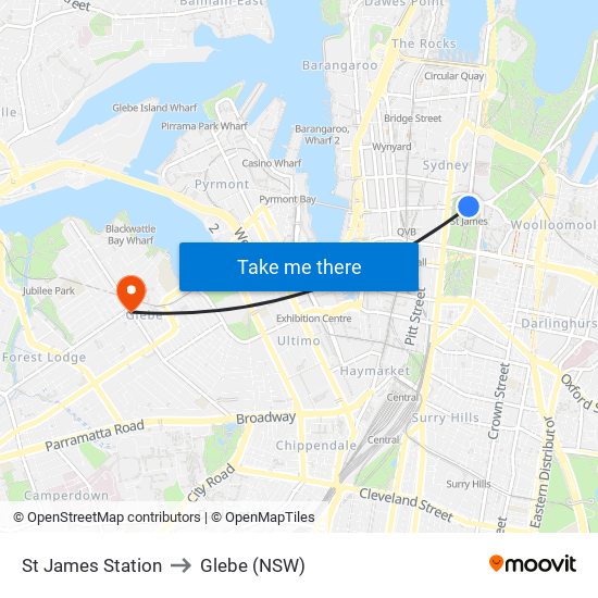 St James Station to Glebe (NSW) map