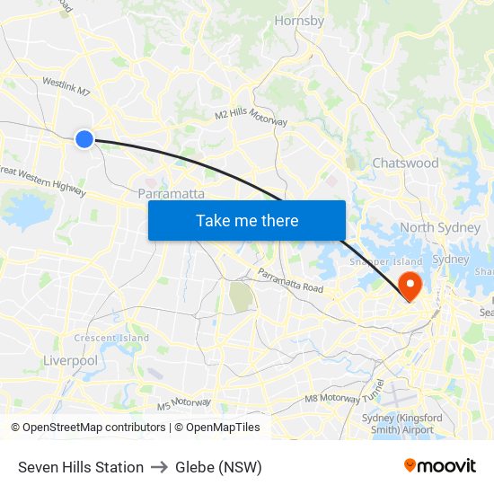 Seven Hills Station to Glebe (NSW) map