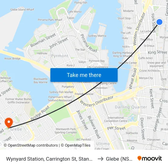 Wynyard Station, Carrington St, Stand A to Glebe (NSW) map