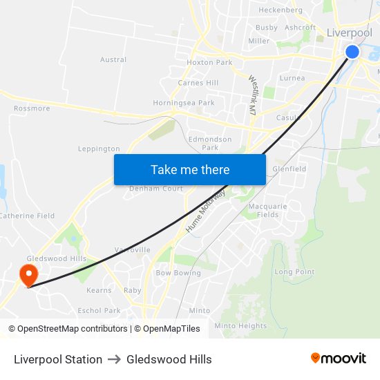 Liverpool Station to Gledswood Hills map