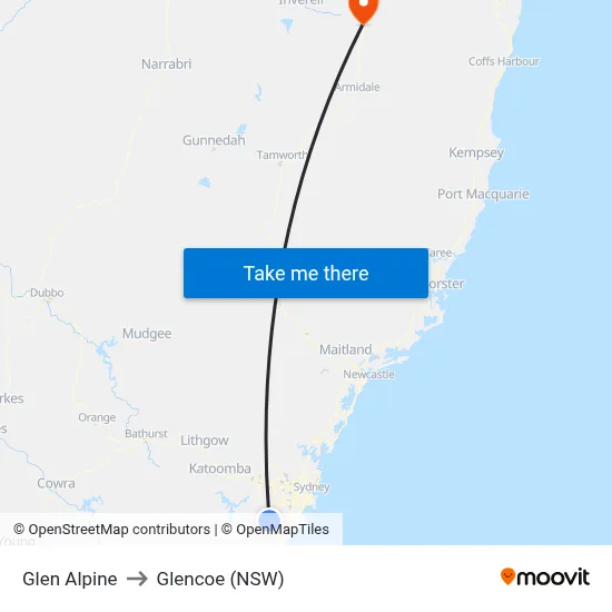 Glen Alpine to Glencoe (NSW) map