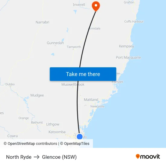 North Ryde to Glencoe (NSW) map