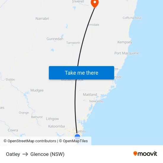 Oatley to Glencoe (NSW) map
