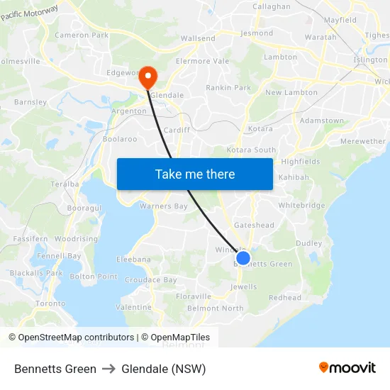 Bennetts Green to Glendale (NSW) map