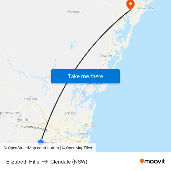 Elizabeth Hills to Glendale (NSW) map