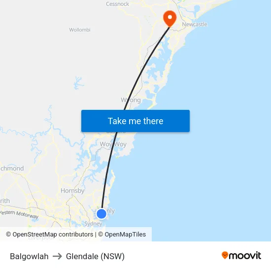 Balgowlah to Glendale (NSW) map