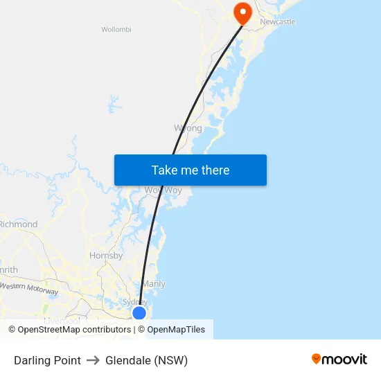 Darling Point to Glendale (NSW) map