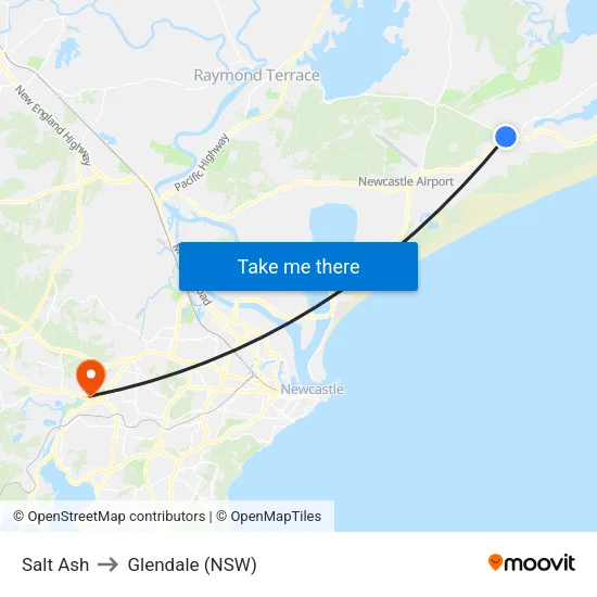 Salt Ash to Glendale (NSW) map