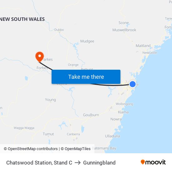 Chatswood Station, Stand C to Gunningbland map