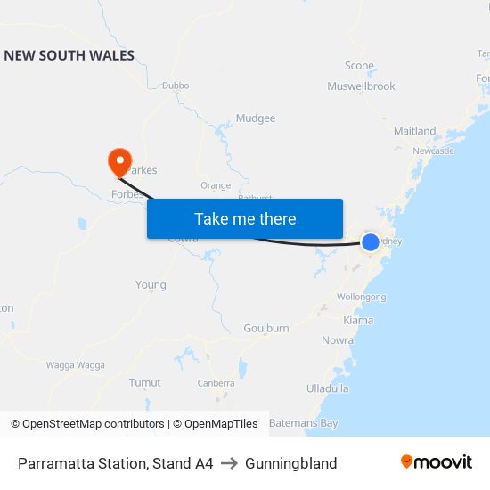 Parramatta Station, Stand A4 to Gunningbland map