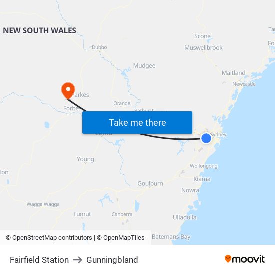 Fairfield Station to Gunningbland map