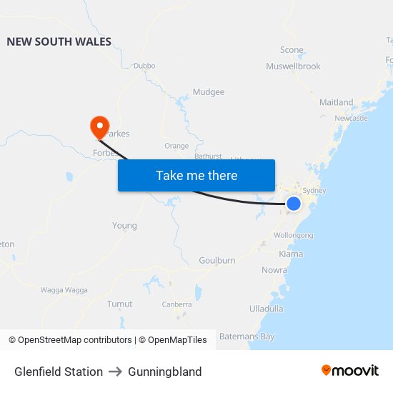 Glenfield Station to Gunningbland map