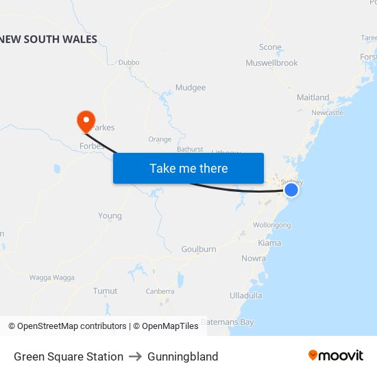 Green Square Station to Gunningbland map